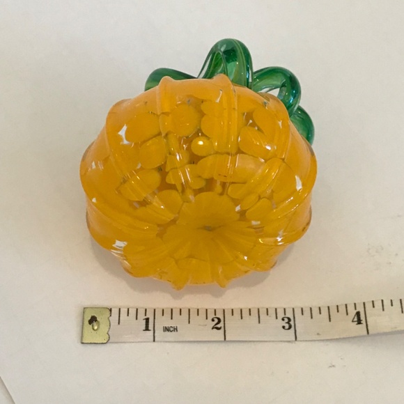 Art Blown Glass Pumpkin Curly Stem 3” Orange and Green - Picture 14 of 16